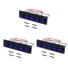 3X 5 Gang Round Dash Rocker Toggle Panel Waterproof 12-24V LED for RV Ship Yacht Marine Car Marine Ship