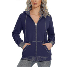 (Small,Navy Blue)Women's Fleece Hoodies Casual Lightweight French Terry Full Zip Hooded Jacket With Pockets