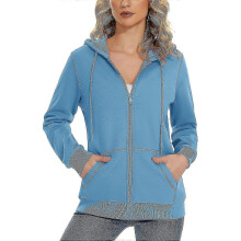 (XX-Large,Haze Blue)Women's Fleece Hoodies Casual Lightweight French Terry Full Zip Hooded Jacket With Pockets