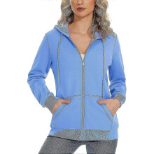 (X-Large,Light Blue)Women's Fleece Hoodies Casual Lightweight French Terry Full Zip Hooded Jacket With Pockets