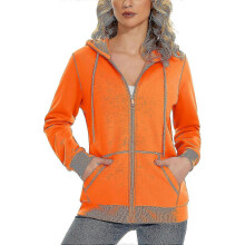 (Medium,Orange)Women's Fleece Hoodies Casual Lightweight French Terry Full Zip Hooded Jacket With Pockets