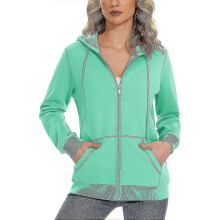 (X-Large,Mint Green)Women's Fleece Hoodies Casual Lightweight French Terry Full Zip Hooded Jacket With Pockets