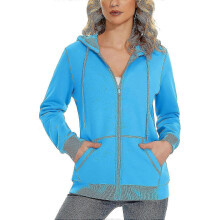 (XX-Large,Ice Blue)Women's Fleece Hoodies Casual Lightweight French Terry Full Zip Hooded Jacket With Pockets