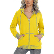 (X-Large,Yellow)Women's Fleece Hoodies Casual Lightweight French Terry Full Zip Hooded Jacket With Pockets