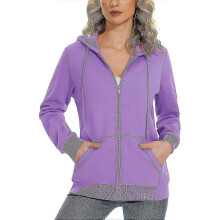 (Medium,Light Purple)Women's Fleece Hoodies Casual Lightweight French Terry Full Zip Hooded Jacket With Pockets