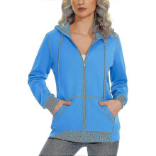(X-Large,Azure)Women's Fleece Hoodies Casual Lightweight French Terry Full Zip Hooded Jacket With Pockets