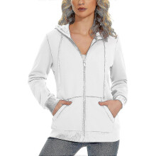 (Large,White)Women's Fleece Hoodies Casual Lightweight French Terry Full Zip Hooded Jacket With Pockets