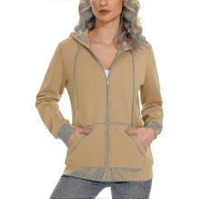 (X-Large,Khaki)Women's Fleece Hoodies Casual Lightweight French Terry Full Zip Hooded Jacket With Pockets