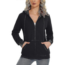 (Small,Black)Women's Fleece Hoodies Casual Lightweight French Terry Full Zip Hooded Jacket With Pockets