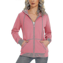 (Medium,Grey Pink)Women's Fleece Hoodies Casual Lightweight French Terry Full Zip Hooded Jacket With Pockets