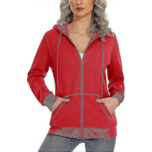 (Medium,Tomato Red)Women's Fleece Hoodies Casual Lightweight French Terry Full Zip Hooded Jacket With Pockets