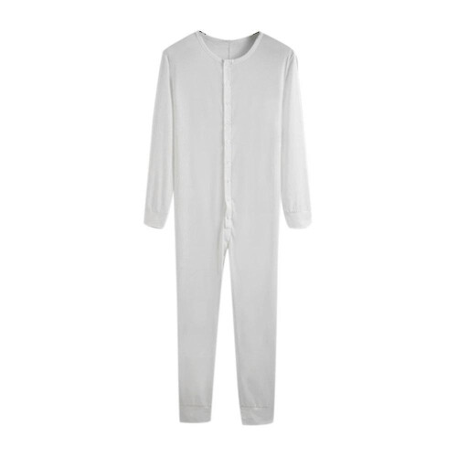 (M,White)Men's One Piece Long Johns Night Pajama -y 1