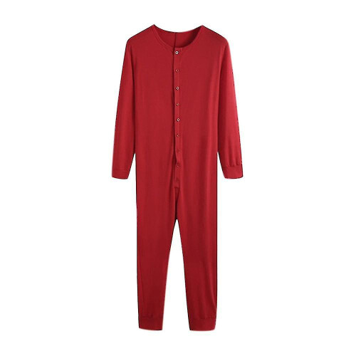 (L,Red)Men's One Piece Long Johns Night Pajama -y 1