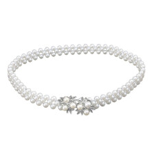 1PC Fashion Female Waist Belt Elastic Waistband Delicate Female Dress Waistband Rhinestone Pearl Slender Waist Chain for Women Girls (Leaves Style) Z
