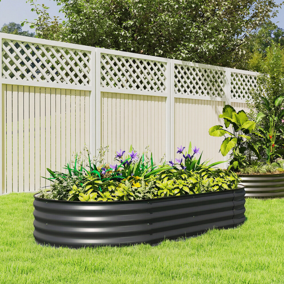 New Outsunny Galvanised Raised Garden Bed Planter Box, Dark/Grey