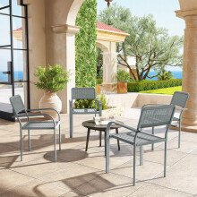 Outsunny Garden Chairs Set of 4, Stackable & Rattan Effect, Light Grey
