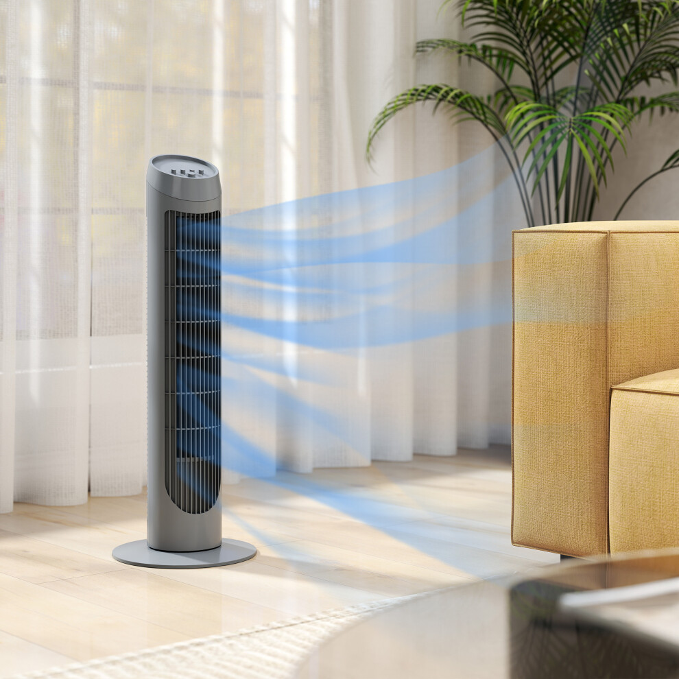 Homcom 75Cm Tower Fan Noise Reduction Wind 3-Level Cool Abs Indoor Grey