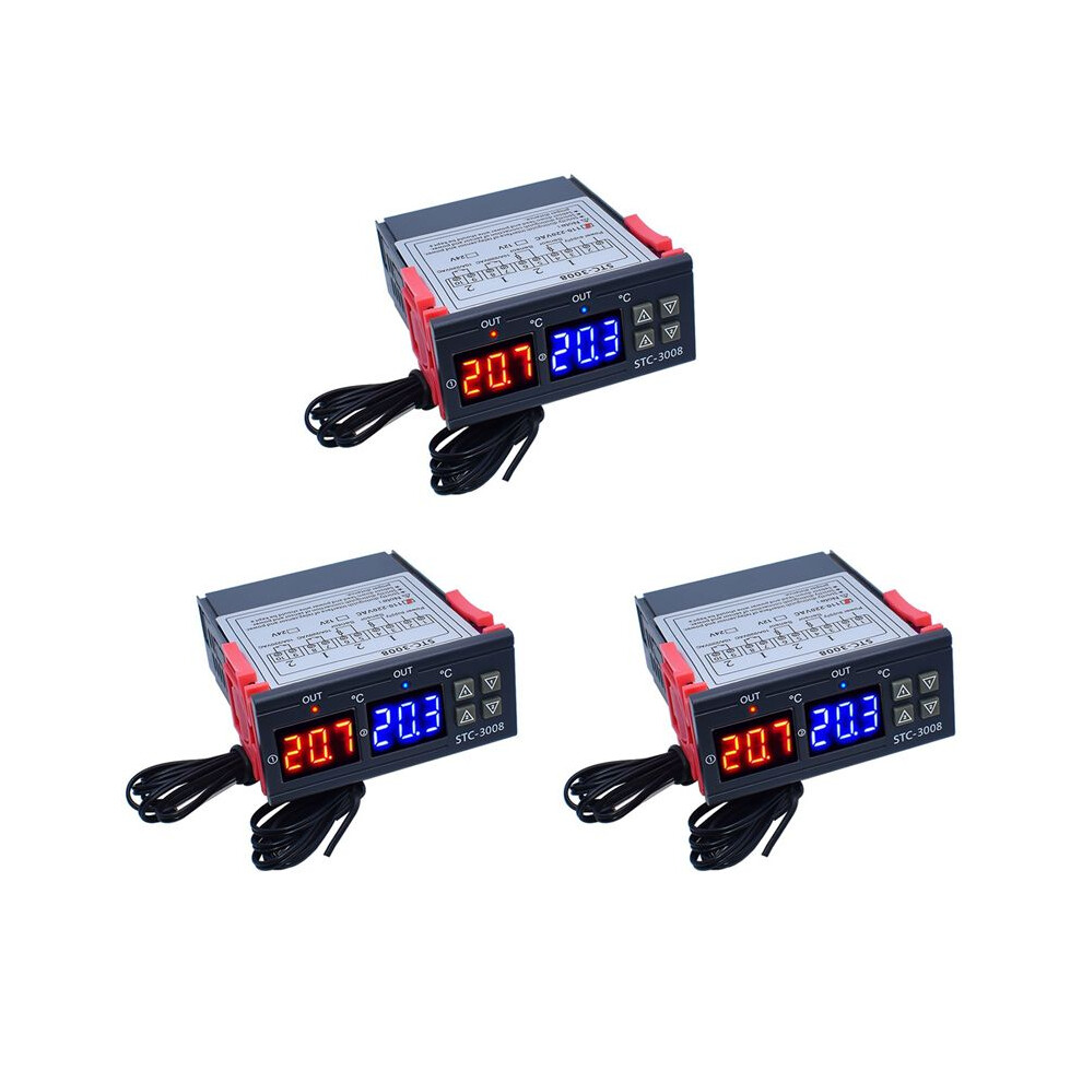 3X Dual Digital Stc-3008 Temperature Controller Two Relay Output Thermostat Heater With Probe Temperature Controller,B 4711965852028
