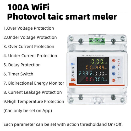 2X Tuya WiFi Single Phase 4P Intelligent Circuit Breaker WiFi Auto-Reclosing Voltage Current Protector Timer 1