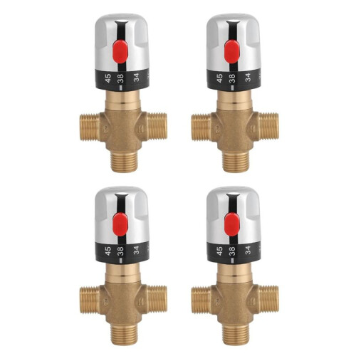 4X Thermostatic Mixing Valve Solid Brass G1/2 for Shower System Water Temperature Control Pipe Basin Thermostat Control 1