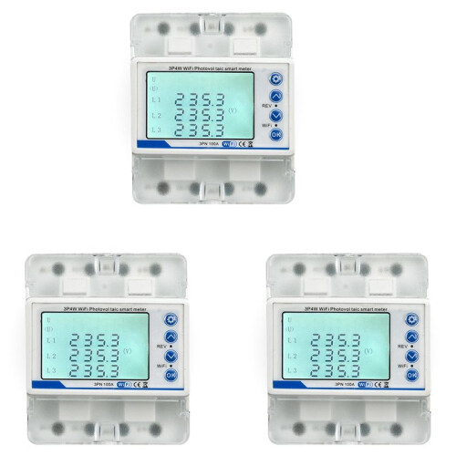 3X 3 Phase 380V 100A Tuya WiFi  Bi-Directional KWh Meter over Under Voltage Protector Relay  Current Limit