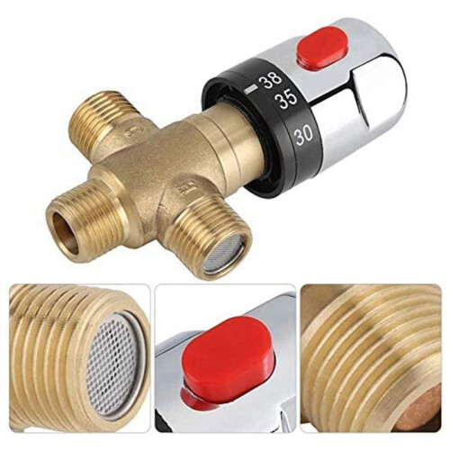 4X Thermostatic Mixing Valve Solid Brass G1/2 for Shower System Water Temperature Control Pipe Basin Thermostat Control 2