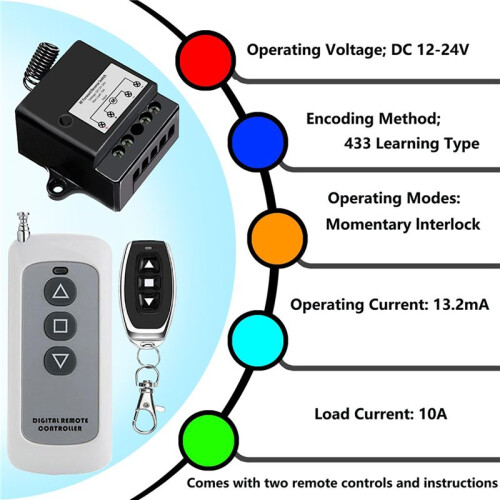 4X DC12V-24V Forward Reverse , Linear Actuator Remote Control, 10A Current, 165 Ft Range , with Remote 1