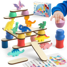Montessori Dinosaur Toys for Toddlers, Wooden Balance and Stacking Blocks Preschool Educational Set