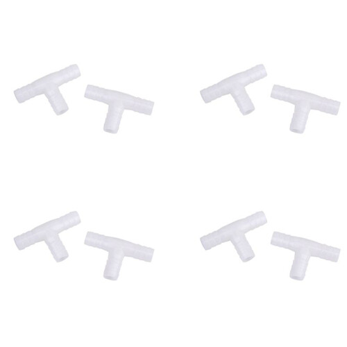 8 Pcs 12mm Plastic Equal Tee Connector Barbed Pipe Fitting Air/Water Hose Joiner 1