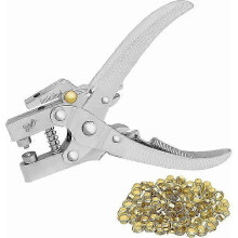Eyelet Plier with 100 Eyelets - 16cm Punch Plier for Leather Belt - 7.9mm Gold Metal Eyelets