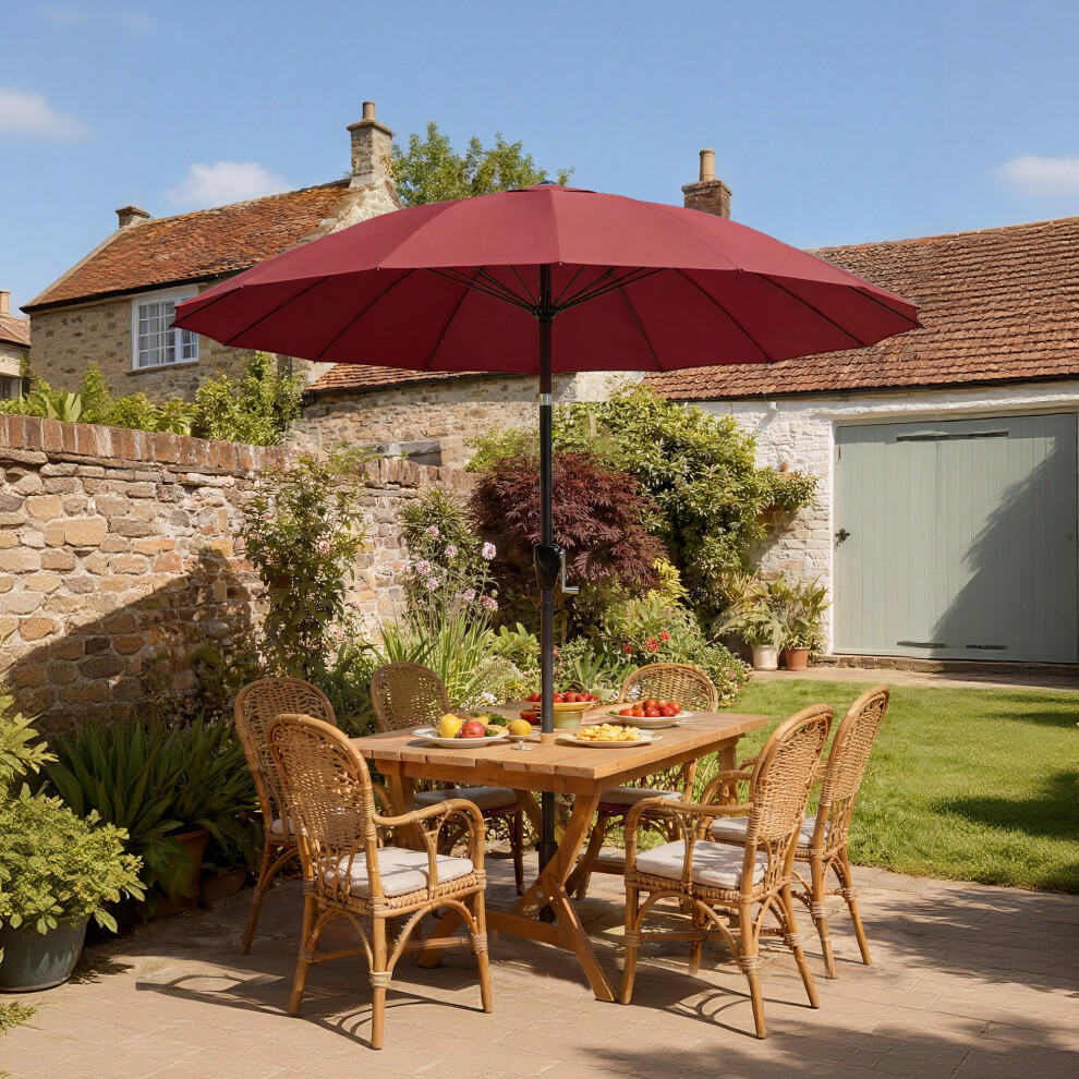 Outsunny 2M Shanghai Garden Parasol Umbrella, Outdoor Sun Shade, Wine Red