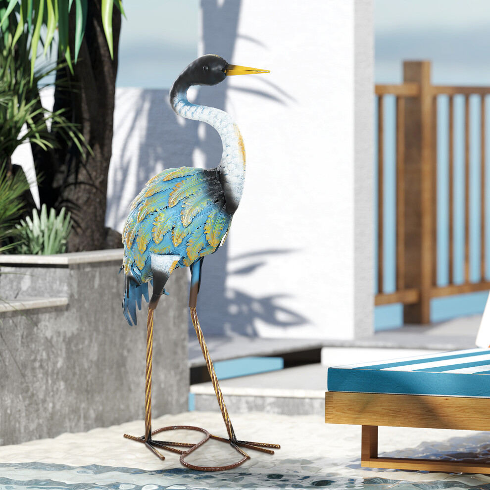Outsunny Heron Garden Statue, Metal Garden Gift With Stakes, Multi-Colour