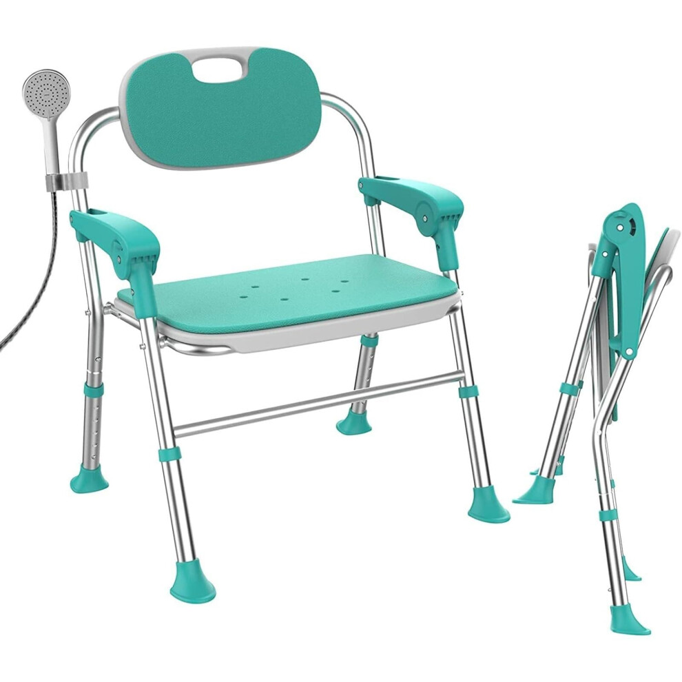Folding Shower Chair for Elderly and Disabled, Height Adjustable NonSlip Aluminum Bath Seat 330lbs