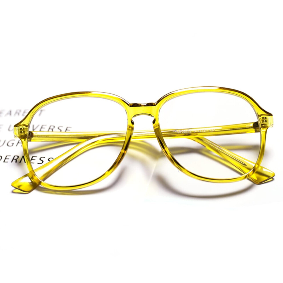 Yellow Women's Oversized Reading Glasses Clear 2.0X Magnification Transparent Frame Spring Hinge