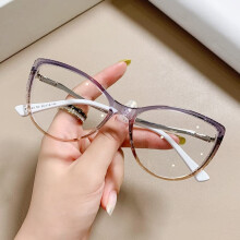 Purple Orange Prescription Colored Contact Lenses +0.50 with Blue Light Blocking Cat Eye Glasses