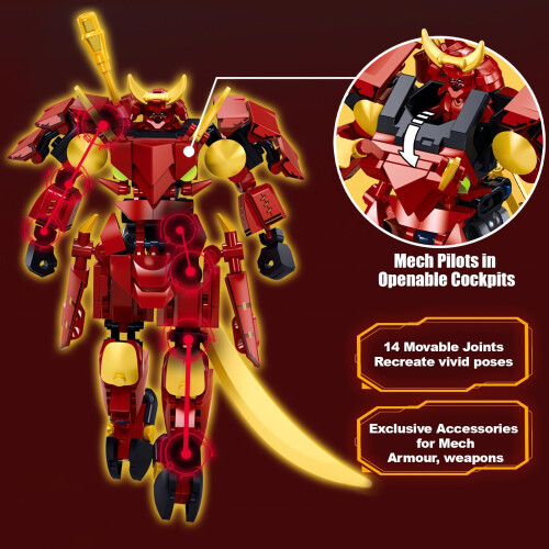 Samurai Mech Building Blocks 236pcs Poseable Robot Model Kit with Swords and Openable Cockpit 1