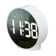 Large Curved LED Alarm Clock for Teens with Adjustable Brightness, Snooze Feature, and Modern White Design