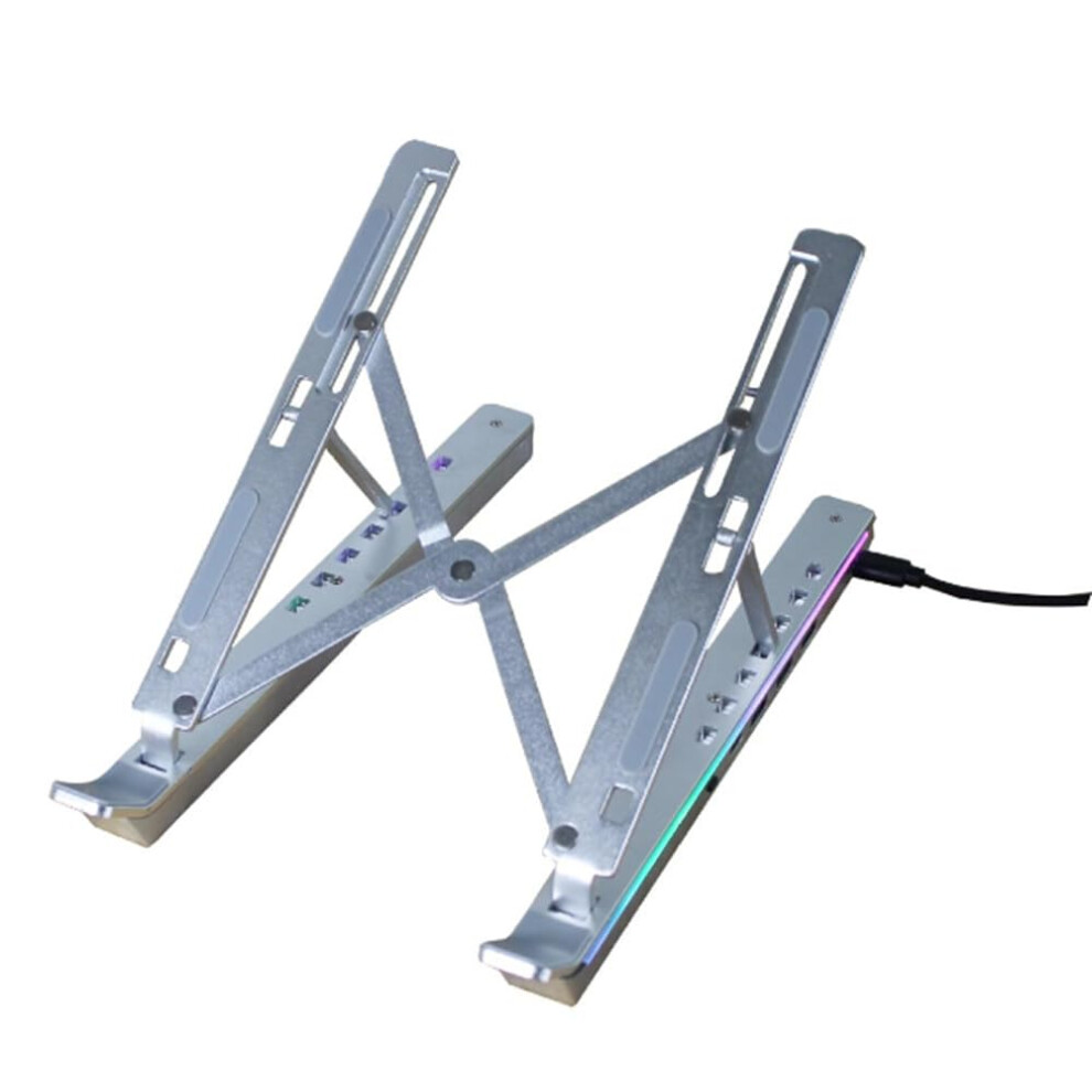 4 In 1 Rgb Laptop Stand Docking Station With Usb Ports, Adjustable Ergonomic Cooling Holder For Desk, Silver 9073542382577