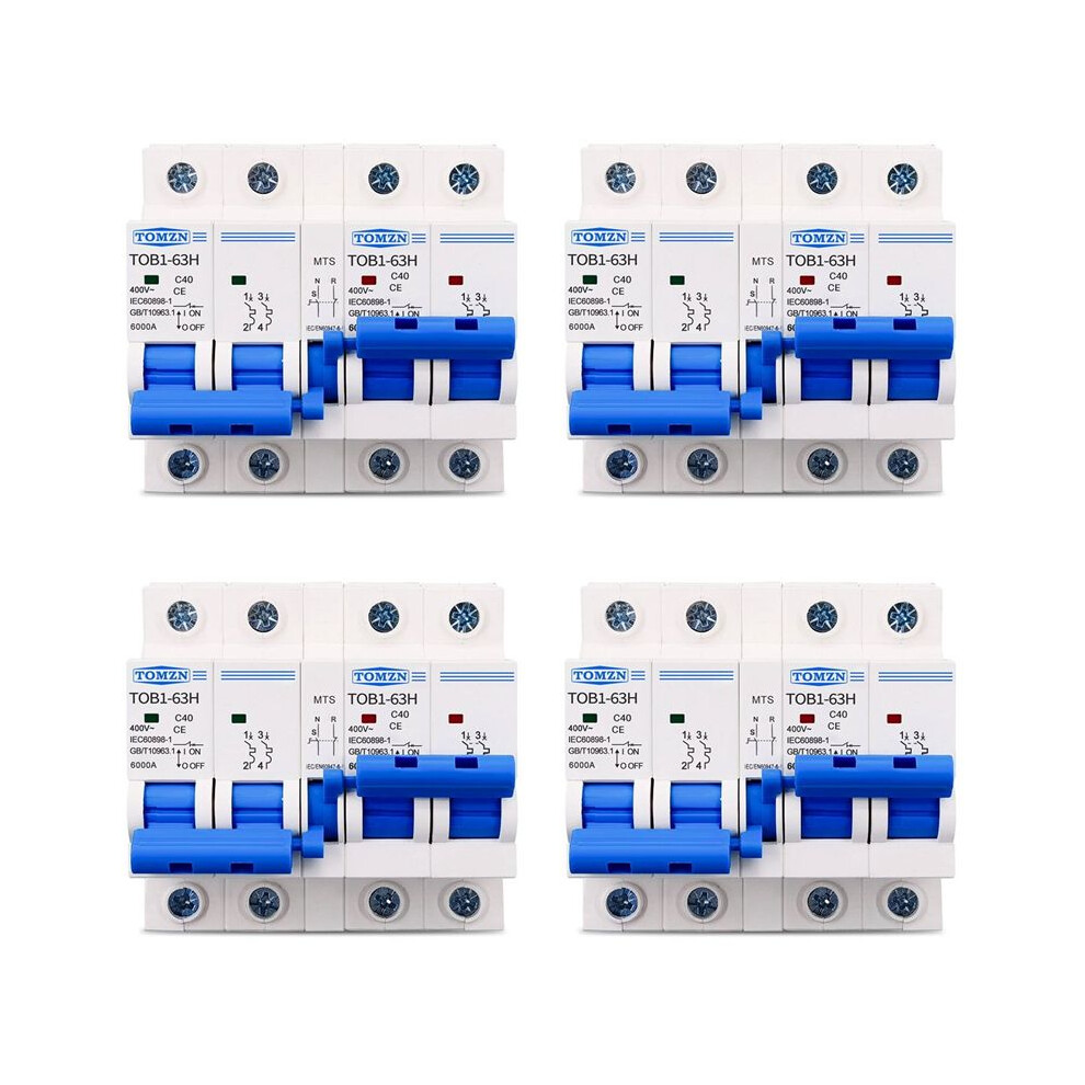 4X Tomzn 2P+2P Mts Tomzn Ac Dual Power Manual Transfer Circuit Breaker Mcb 50Hz/60Hz, 40A 4713556529852
