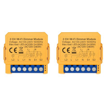 2X Tuya WiFi Dimmer Module 2CH Controle LED-Verlichting Dimbare Schakelaar Traploos Dimmen + Stembediening
