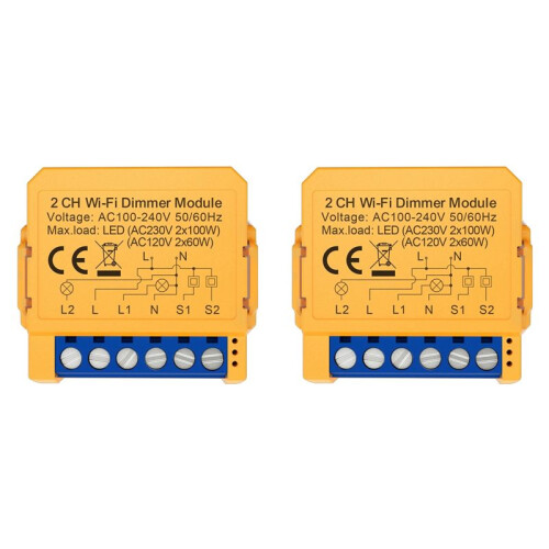 2X Tuya WiFi  Dimmer  Module 2CH Control LED Lights Dimmable  Stepless Dimming+Voice Control