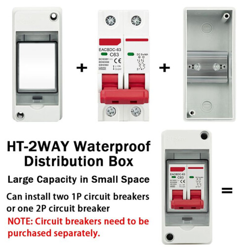 2X HT-2 IP65 Waterproof Distribution Breaker Box Panel Installation 2 WAY PC Outdoor Electrical MCB Solar Junction Box 2