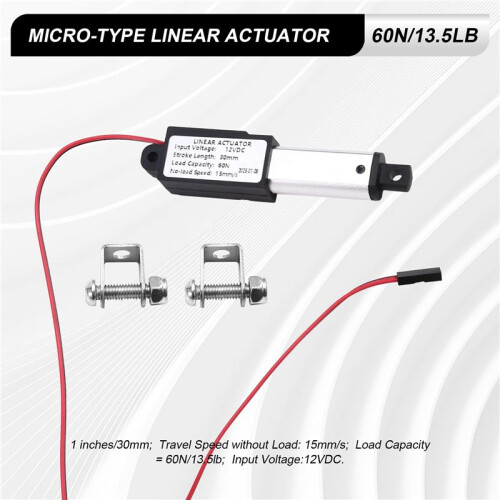 2X Micro-Type Linear Actuator,1In Stroke,60N/13.5lb,Speed 15mm/S  Electric Waterproof Actuator Motor 12V 2