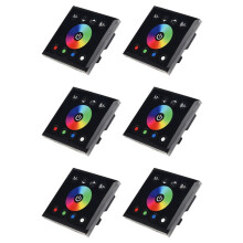 6X DC12V-24V RGB / RGBW Wall Mounted Touch Panel Controller Glass Panel Dimmer Controller Black