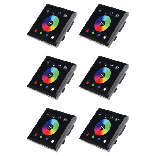 6X DC12V-24V RGB / RGBW Wall Mounted Touch Panel Controller Glass Panel Dimmer  Controller Black