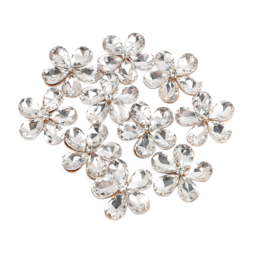 10Pcs Clear Flower Rhinestones Flat-Back Charms