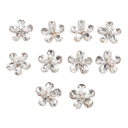 10Pcs Clear Flower Rhinestones Flat-Back Charms 1