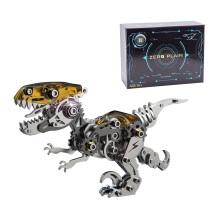 Metal Dinosaur Model Kit with Interactive Moving Joints, Steampunk Velociraptor 3D Puzzle 160PCS