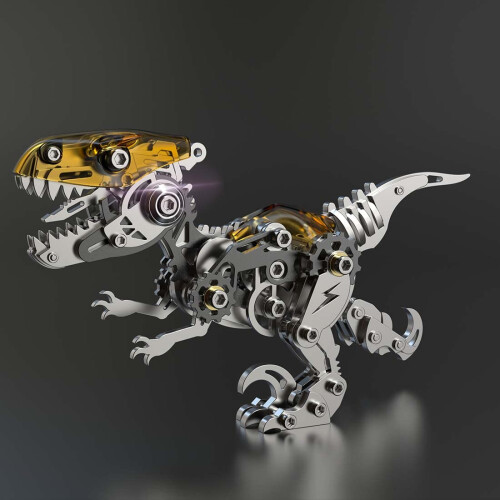 Metal Dinosaur Model Kit with Interactive Moving Joints, Steampunk Velociraptor 3D Puzzle 160PCS 2