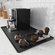 Coffee Mat, 2in1 Silicone Coffee Tamper Mat with Dish Drying Area (Black)